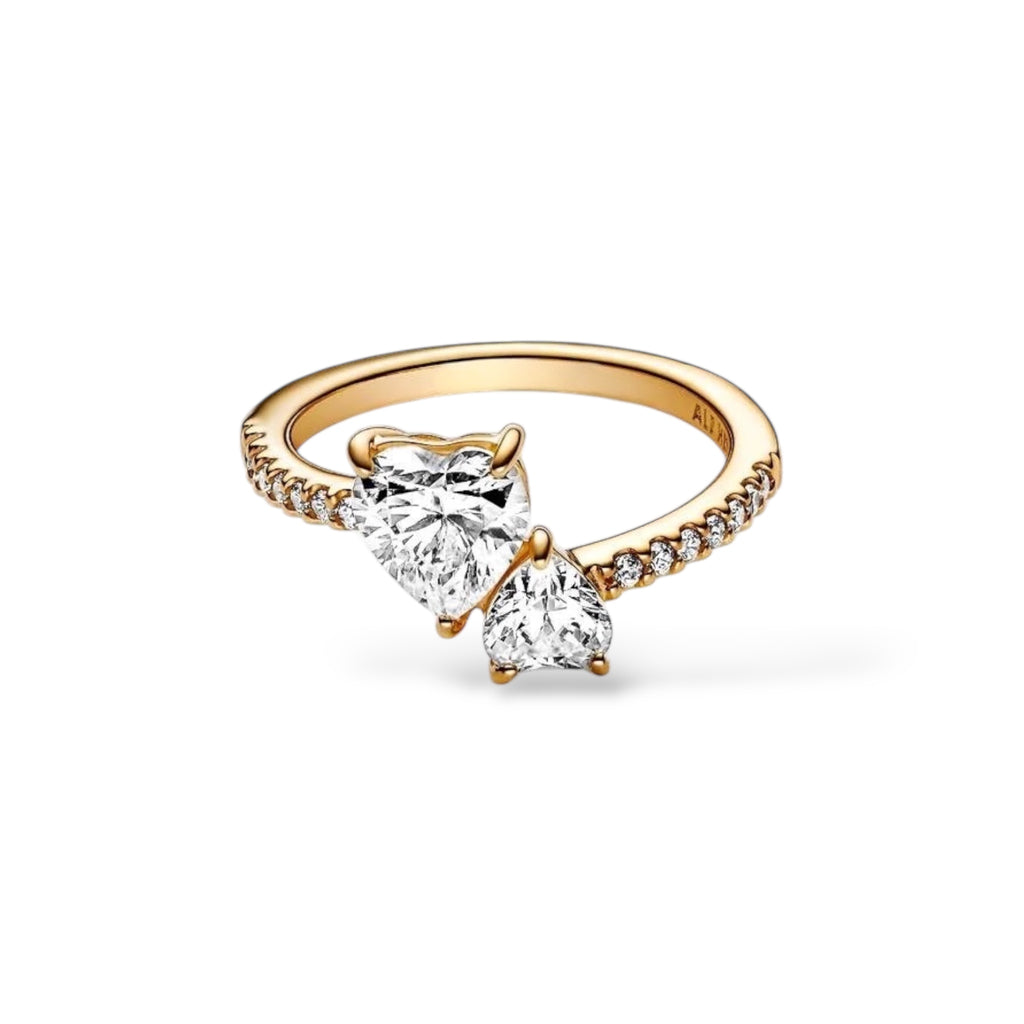Bague Scintillante Cœur Double