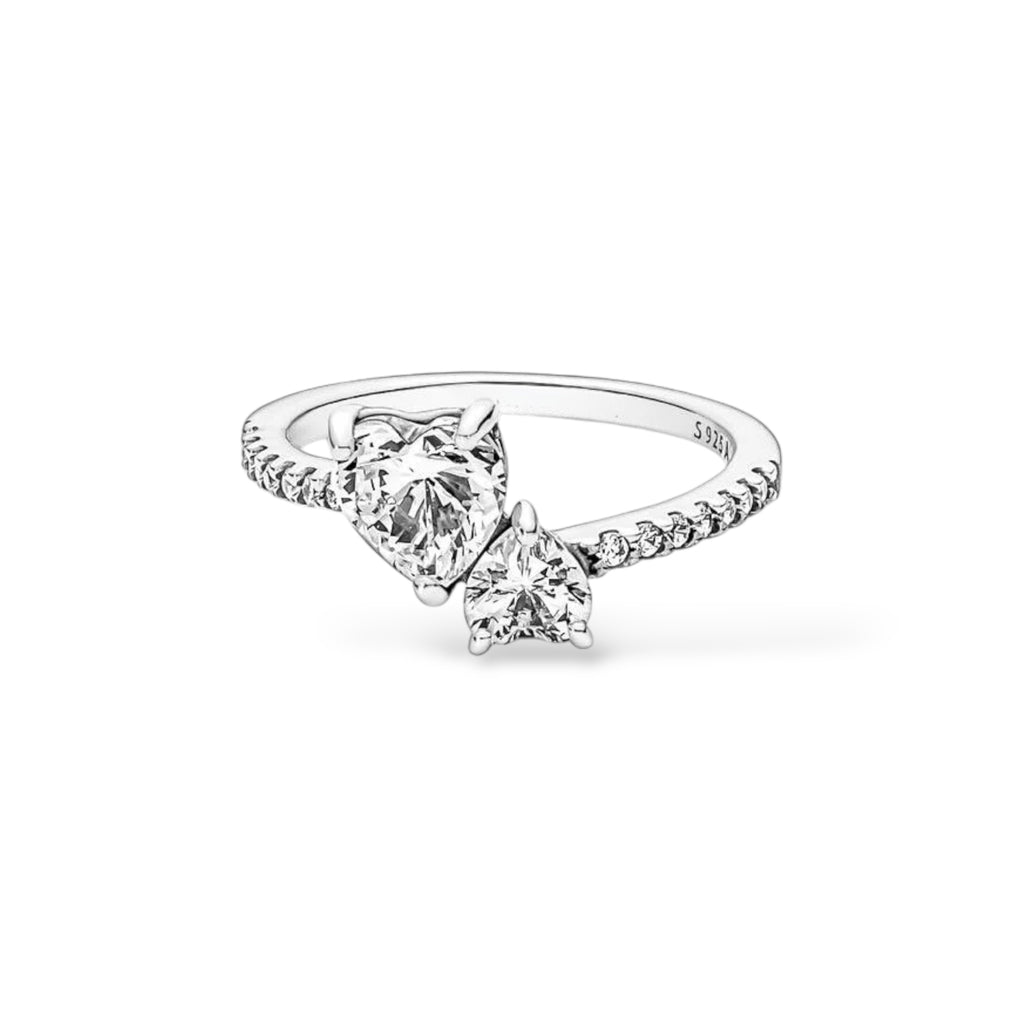 Bague Scintillante Cœur Double
