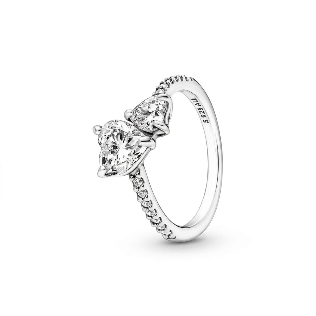 Bague Scintillante Cœur Double